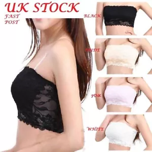 Women Franch Floral Lace Boob Stretch Bandeau Tube Bra Cami Top Strapless Uk - Picture 1 of 15