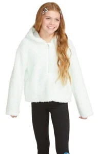 Justice Girls Hoodie Mint 10 Sherpa Pullover Quarter Zip Pockets Logo Warm Soft - Picture 1 of 11