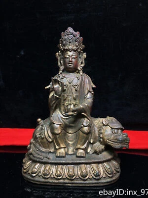 8.8" China Tibetan Buddhism Old pure copper Seiko Manjushri Buddha Statue - Image 1 of 4
