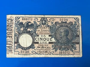 BANKNOTE KARTONMÜNZE ITALIEN 5 LIRE 07 10 1904 SELTEN UMERTO II SCHÖN - Bild 1 von 3