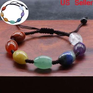 7 Chakra Stone Bracelet Reiki Healing Natural Crystal Braided Jewelry Rope Gift - Picture 1 of 12