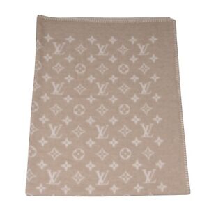 Louis Vuitton Throw Blanket Tan Ivory Monogram 90% Wool 10% Cashmere M70440 New