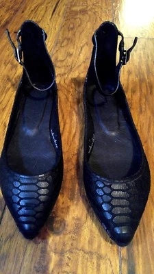 Новый JOIE 'TEMPLE' черный крокодила выбитый лодыжки ремень балетки туфли размер 8 - Изображение 1 из 4