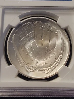 2014-P Baseball Hall of Fame Silver Uncirculated Dollar NGC MS-70..Perfection  - Image 1 of 3