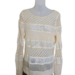 Lauren Conrad Damen Spitzen Häkel Top M Boho Cottagecore Creme Transparent Skurril - Bild 1 von 9