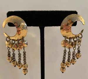 Gorgeous Vintage Estate Sterling Silver 925 Gold Filled Moon Dangle Earrings - Picture 1 of 7