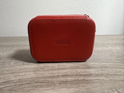 Estuche de viaje vintage Coach RARO triple caja de pastillas soporte cuero rojo liso Foto 1 de 4