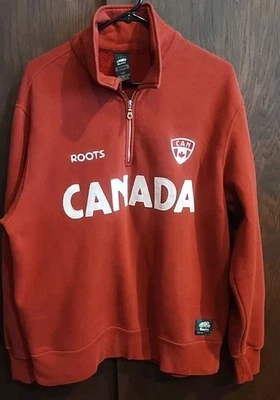 Roots Athletics Mens Medium Red 1/4 Quarter Zip CANADA Sweatshirt Pullover - Image 1 of 4