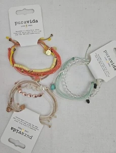 3X Pura Vida Monthly Club Bracelets Sets Friendship Beach Pouch Free Ship - Picture 1 of 7