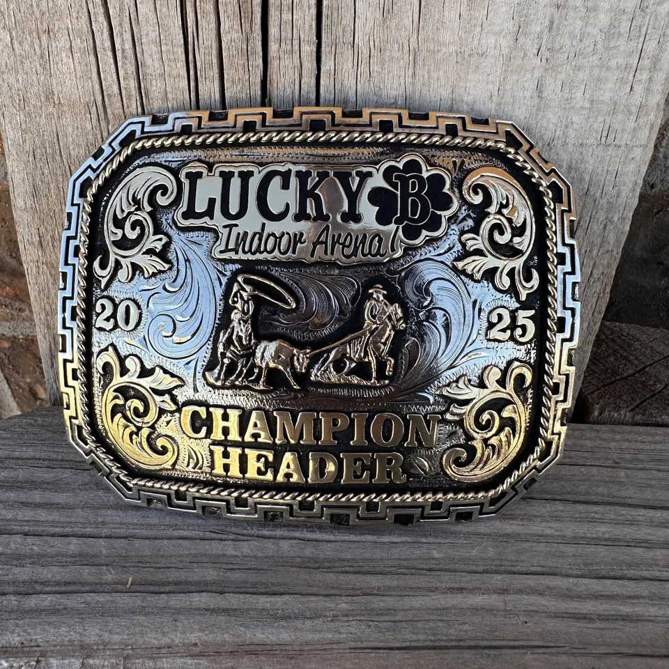 Cowboy Trophy Rodeo Style Belt Buckle with team roper - Image 1 of 1