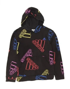 ADIDAS Boys Graphic Hoodie Jumper 14-15 Years Large Black Cotton BA05 - Picture 1 of 3