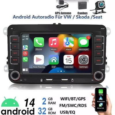 7'' Android 14 For VW GOLF MK5 MK6 PASSAT B6 V6 Apple Carplay Car Stereo Radio - Bild 1 von 4
