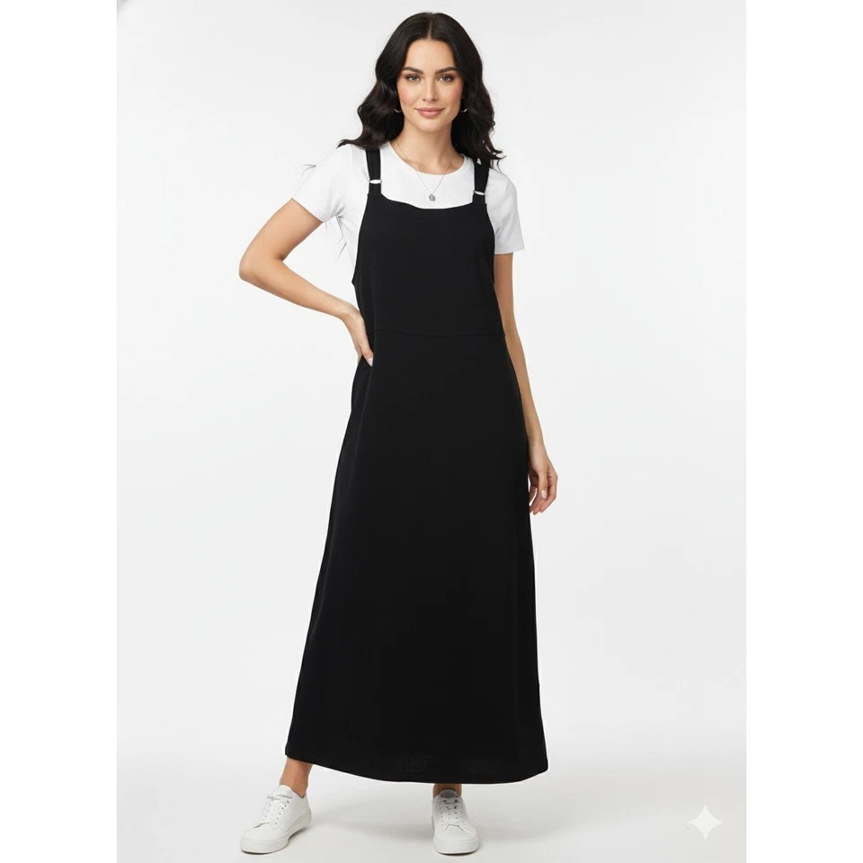 Cherokee Overall Jumper Dress Womens XL Black Relaxed Soft Maxi Classic Layering - Image 1 of 4