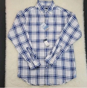 Camisa de vestir manga larga con botones a cuadros de lino para hombre talla M - Imagen 1 de 12