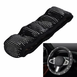 Steering Wheel Cover 37-38CM Anti-Slip Bling Interior Rhinestones Silver - Picture 1 of 12