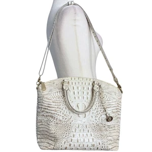 Brahmin Duxbury Satchel Shoulder Bag Beige White Melbourne Croc Embossed Purse - Picture 1 of 23