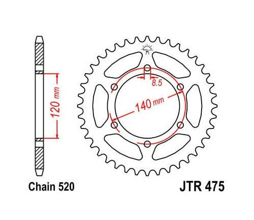 JT Steel Rear Sprocket 520 44T #JTR475.44 for Kawasaki KLR250 1985-2005 - Image 1 of 1