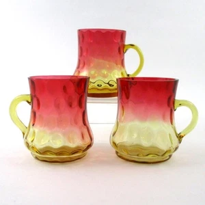 Set of 3 - antique AMBERINA art glass Handled PUNCH CUPS mugs Victorian c.1890's - Picture 1 of 13