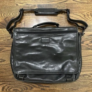 TUMI Sac Messenger en Cuir Mallette Ordinateur Portable Extensible Noir Nappa - Photo 1/9
