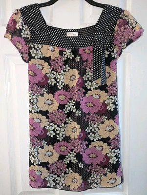 Limited Too Girls 16 Blouse Shirt Top Lined Black Pink Yellow Floral Dot Bow - Image 1 of 4