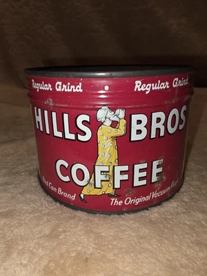 VINTAGE 1LB CAN HILLS BROS COFFEE UNOPENED 1950'S METAL RED TIN - Image 1 of 4