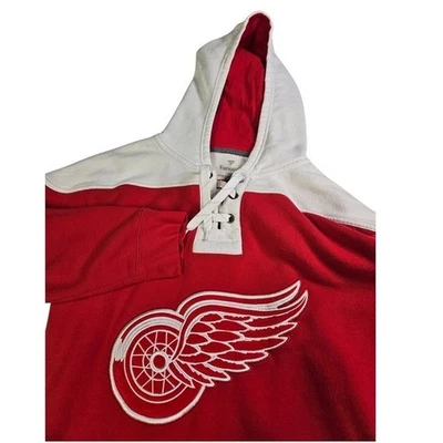Fanatics Detroit Red Wings NHL Lace Up Hoodie Men's Medium Old Time Hockey - Image 1 of 4