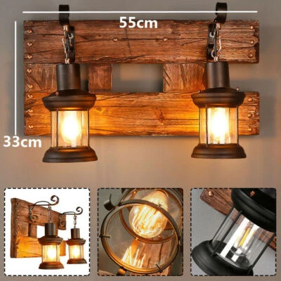 2-Light Vanity Lights Rustic Wall Sconces Wood Indoor Wall Sconce Lamp US - Image 1 of 4