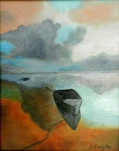 PINTURA AL ÓLEO/LIENZO ARTE ORIGINAL FIRMADA POR M. JANE DOYLE "TORMENTA DE REUNIÓN" (PAISAJE MARINO) FR.  - Imagen 1 de 7