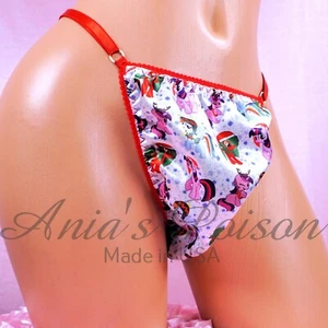 Satin Sissy CHRISTMAS Panties MEN's ADJUSTABLE Little Ponies Triangle THONG - Picture 1 of 2