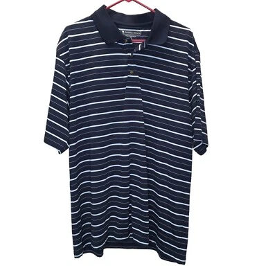 Pebble Beach Performance Men Polo Shirt XXL Blue Stripe Polyester Short Sleeve - Image 1 of 4