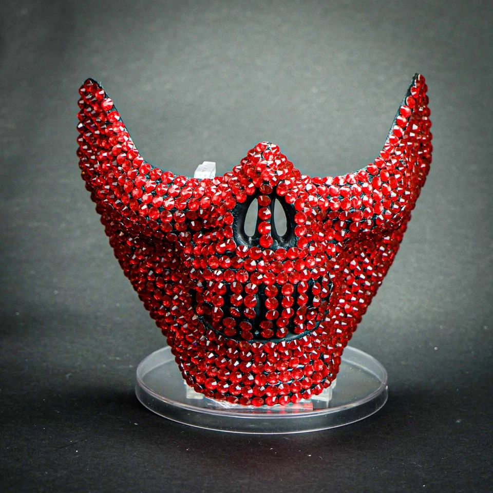 Half Face Mouth Mask Rhinestones Halloween Costume Masquerade Mask [Red] - Image 1 of 1