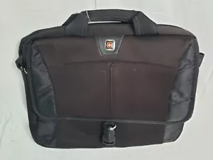 Wenger Swiss Army Laptop Bag Briefcase Black Shoulder Strap Storage Pockets - Picture 1 of 8