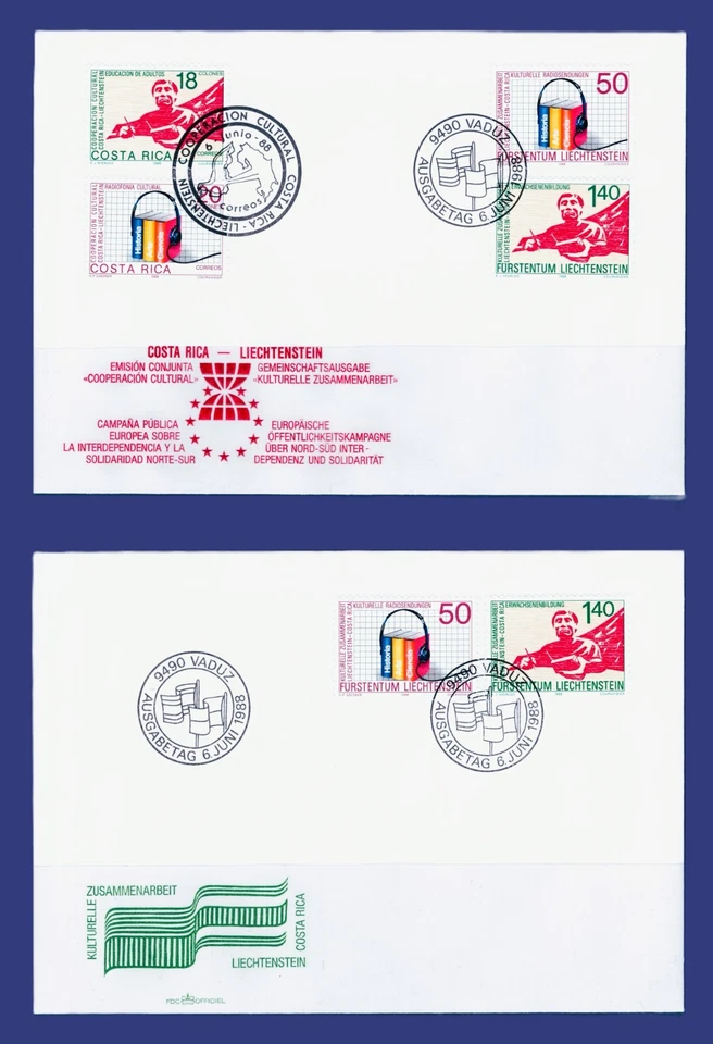Liechtenstein - Costa Rica Cultural Cooperation 1988 FDC - Image 1 of 1