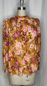 WHO WHAT WEAR WOMEN'S HIGH NECK LONG SLEEVE BLOUSE YELLOW FLORAL PRINT XLARGE - Picture 1 of 7
