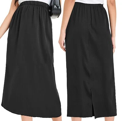 Womens Pull On Plain Jersey Long Pencil Skirt Rear Split Ladies Plus Size - Image 1 of 2