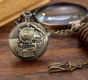 Orologio Da Tasca Taschino Quarzo Cipolla Con Catena Colore Bronze Vintage lac - Foto 1 di 40