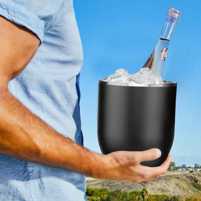 Cubo de hielo de acero inoxidable aislado al vacío con tapa/cuchara, 3L, negro mate Foto 1 de 4