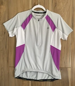 Nishiki Biking Top Jersey Shirt Womens L 1/2 Zip Short Sleeve Gray/Purple/White - Picture 1 of 9