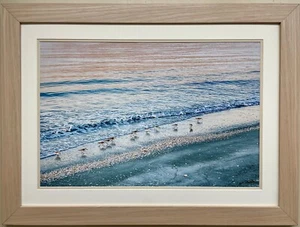 Mary Lou Johnson "Early Birds" Framed Seascape Art Birds Seagulls Ocean NEW - Picture 1 of 5