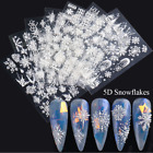 5D Embossed Christmas Snowflake Rose Flowers Nail Stickers Water Sliders White