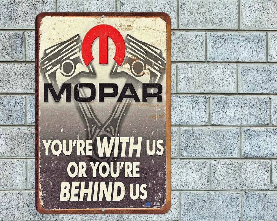Mopar With Us Behind Us Sign Aluminum Metal 8"x12" Garage Man Cave Rustic Retro - Image 1 of 1
