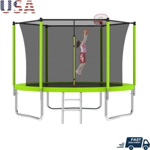 8FT Kids Trampoline Outdoor Heavy-Duty W/ Basketball Hoop Safety Enclosure Net - Picture 1 of 12