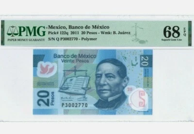 2011 MEXICO 20 Pesos PMG68 EPQ SUPERB GEM UNC【P-122q】 'Polymer' - Image 1 of 2