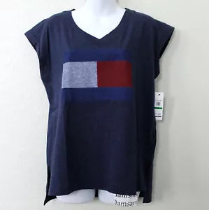 Tommy Hilfiger Camiseta Deportiva Sin Mangas Bandera Cuello en V Azul Jaspeado Talla L - Imagen 1 de 3