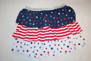 Girls RUFFLED AMERICANA SKIRT 3 Tier RED WHITE BLUE Stars Stripes XL 14-16 PLUS - Picture 1 of 1