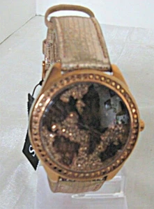 Guess Ladies Rose Gold-Tone Wonderland World Logo Watch - W0503L3 - Picture 1 of 3