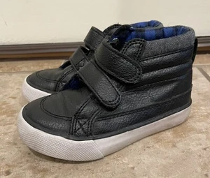 Children’s Place Black Boots Plaid Blue Liner Straps Toddler Size 7 - Picture 1 of 5