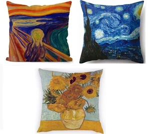 Van Gogh Throw Pillow Covers Starry Night Sunflowers The Scream Self Portrait - Picture 1 of 5