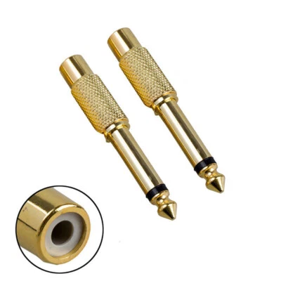 2Pcs 1/4" 6.35mm Mono Male Jack to RCA Female Plug Audio Adapter Cable Converter - Image 1 of 4