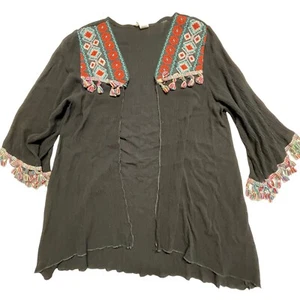 Lilypad Womens M Boho Cardigan Top Open Front Tassels Southwest Sheer - Picture 1 of 11